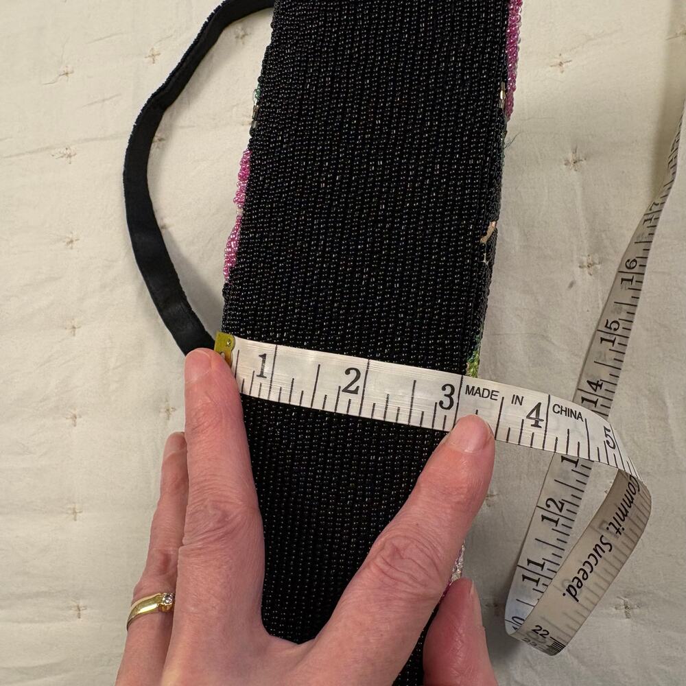 Y2K Vintage Beaded Floral Clutch Bag Black Pink Evening Wedding Handbag Purse - Picture 9 of 10